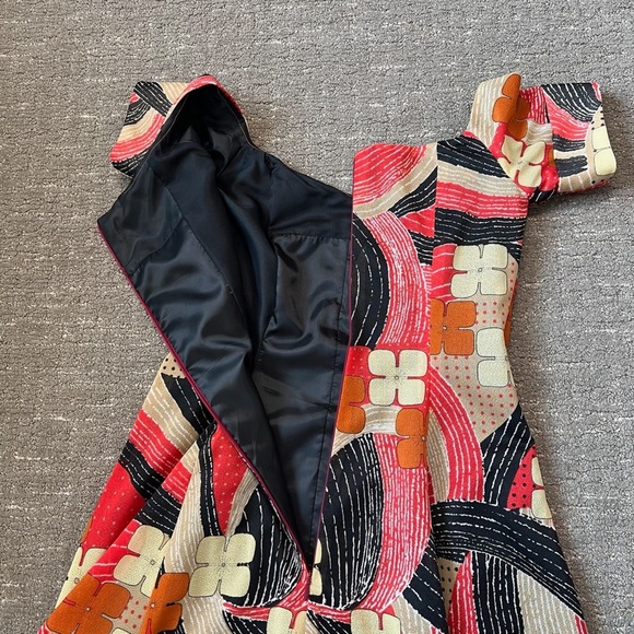 Vintage 60’s / 70’s Maxi Off the Shoulder Abstract Print Dress Gown Size 2/4 - Picture 5 of 5